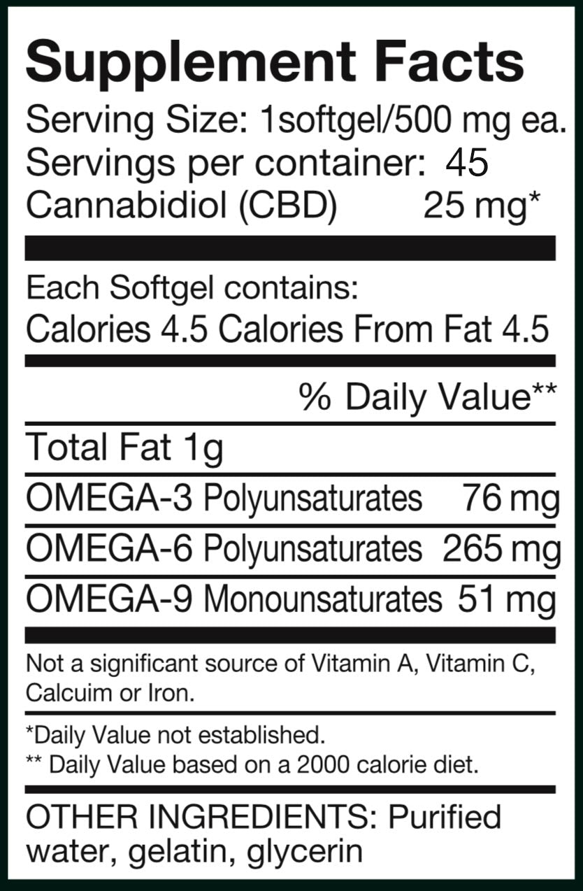 25mg CBD+HEMP OIL GEL CAPS