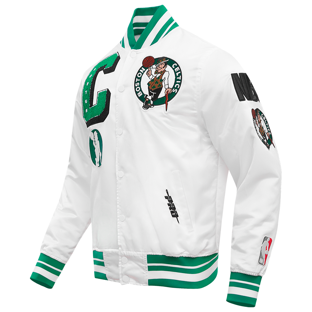 NBA BOSTON CELTICS MASHUP MEN'S RIB SATIN JACKET (WHITE/GREEN)