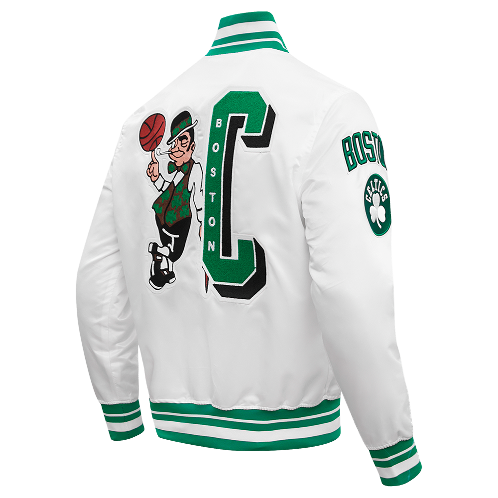NBA BOSTON CELTICS MASHUP MEN'S RIB SATIN JACKET (WHITE/GREEN)