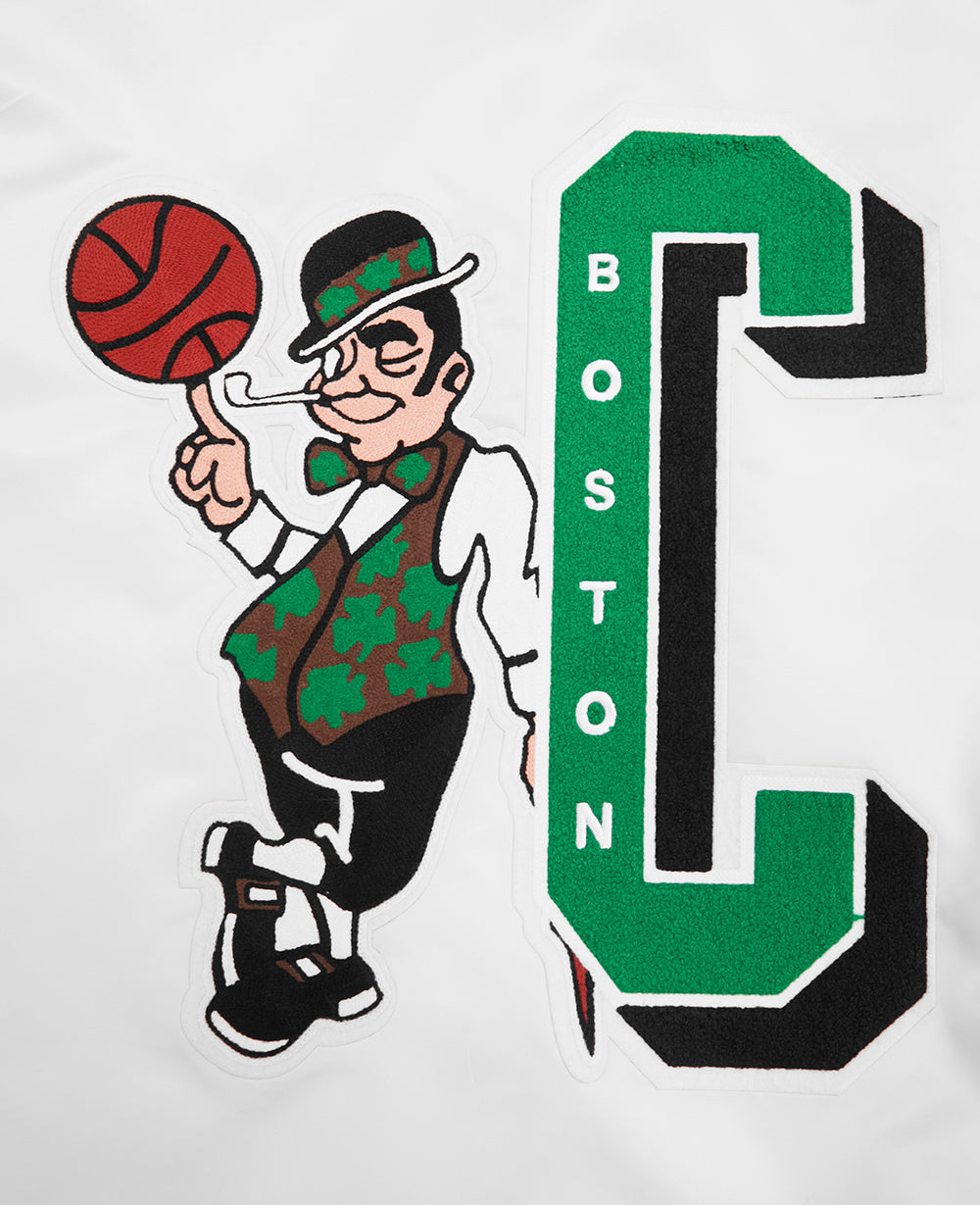 NBA BOSTON CELTICS MASHUP MEN'S RIB SATIN JACKET (WHITE/GREEN)