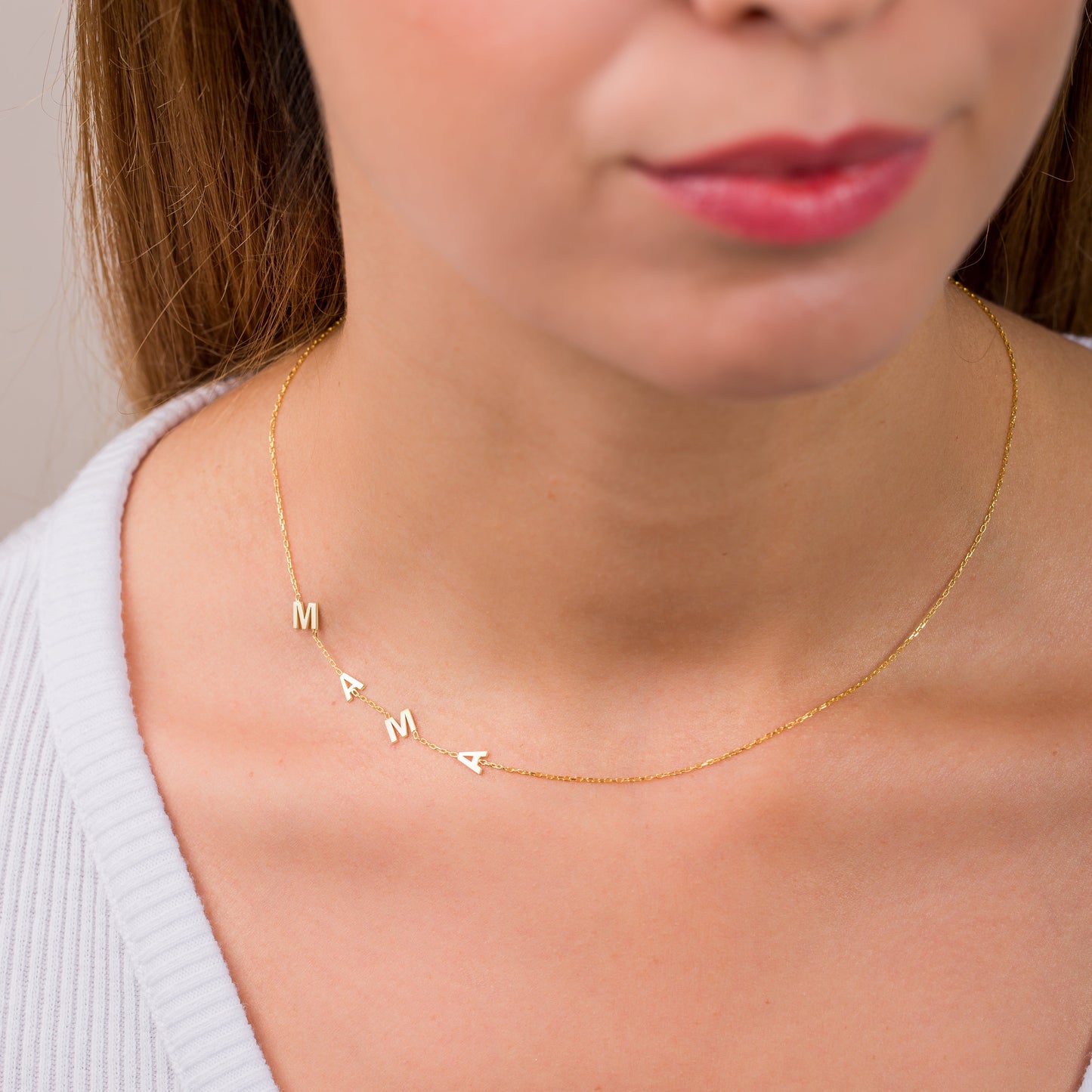 14K Personalized Sideways Letters Necklace | Gold Initials | Bridesmaid Gifts | 14K Gold | Birthday Gift - Wife Gifts | Bridesmaid Gifts | Graduation Gifts | Wedding Party Gifts