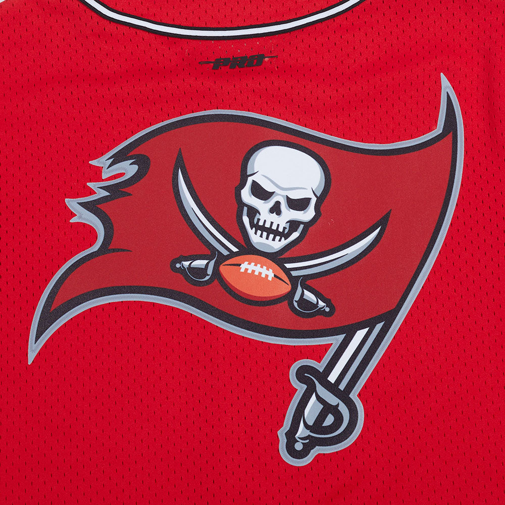 NFL TAMPA BAY BUCCANEERS SCRIPT TAIL MEN'S MESH BUTTON DOWN SHIRT (RED/BLACK)