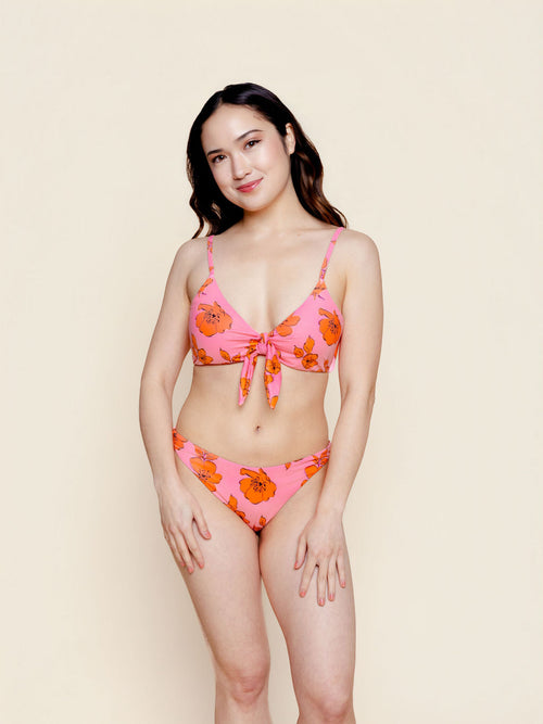 Front Tie Top in Pink Floral