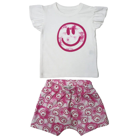 🎀 Baby Flutter Tee and Shorts Set - Pink Tie Dye Smile
