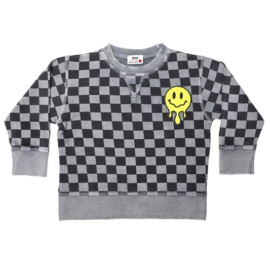 🫠 Kids Crew Neck Sweatshirt - Checkered Drippy Smile