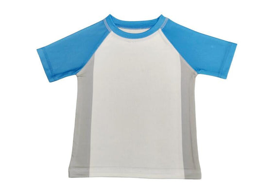 😎Kids Swim Short Sleeve Rash Guard - Turq/Grey
