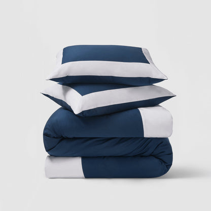 Reversible Color Block Sateen Duvet Cover & Shams Set