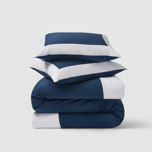 Reversible Color Block Sateen Duvet Cover & Shams Set