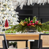 Lifelike Red Pomegranate, Real Touch Magnolia Leaves, & Norfolk Pine Holiday Arrangement in Oval Vase Christmas Centerpiece