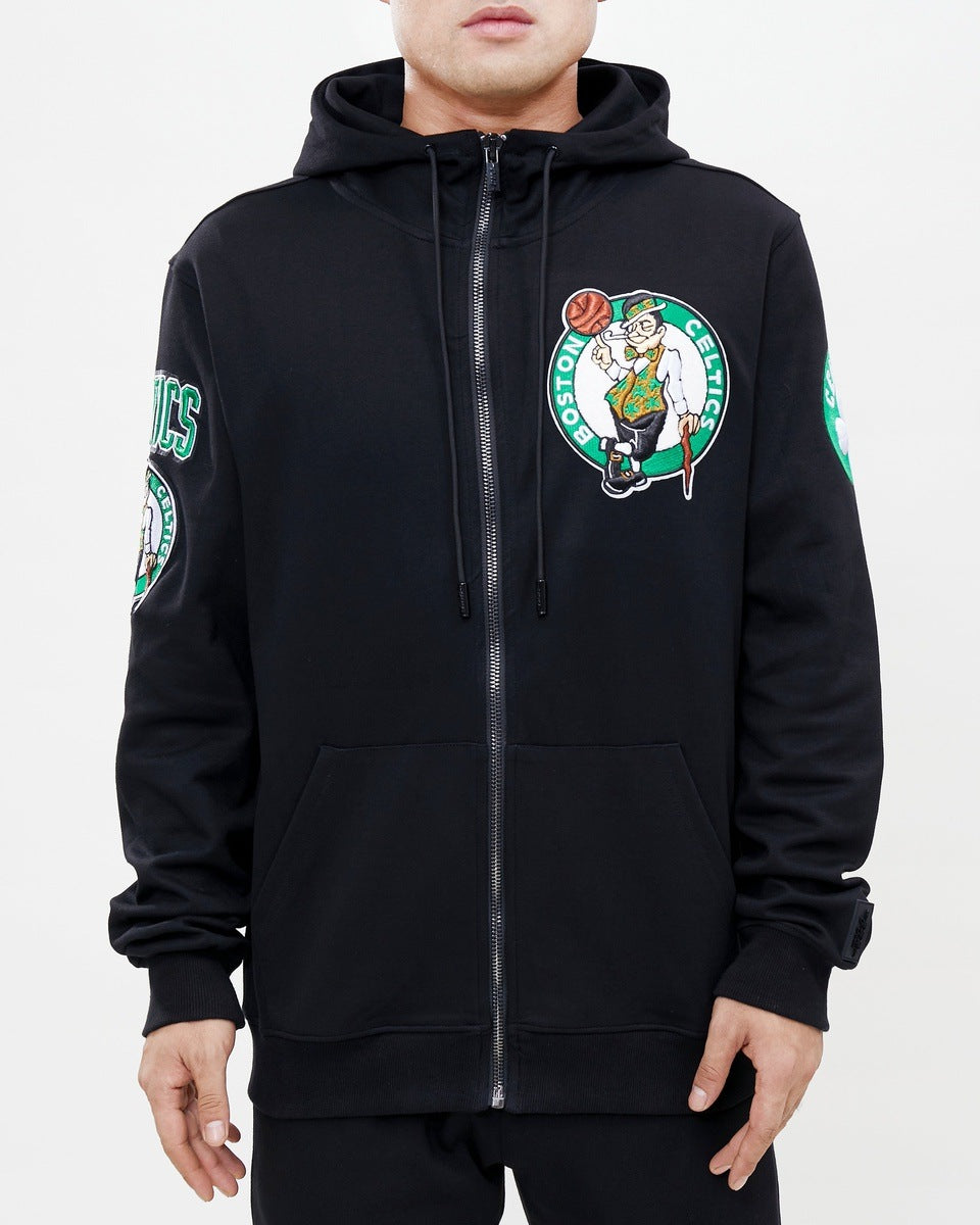 NBA BOSTON CELTICS CLASSIC CHENILLE MEN'S FZ PO HOODIE (BLACK)