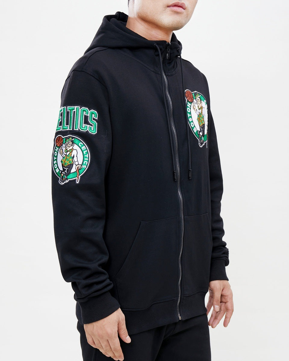 NBA BOSTON CELTICS CLASSIC CHENILLE MEN'S FZ PO HOODIE (BLACK)