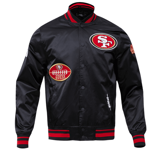 NFL SAN FRANCISCO 49ERS OLD ENGLISH MEN'S SATIN JACKET (BLACK)