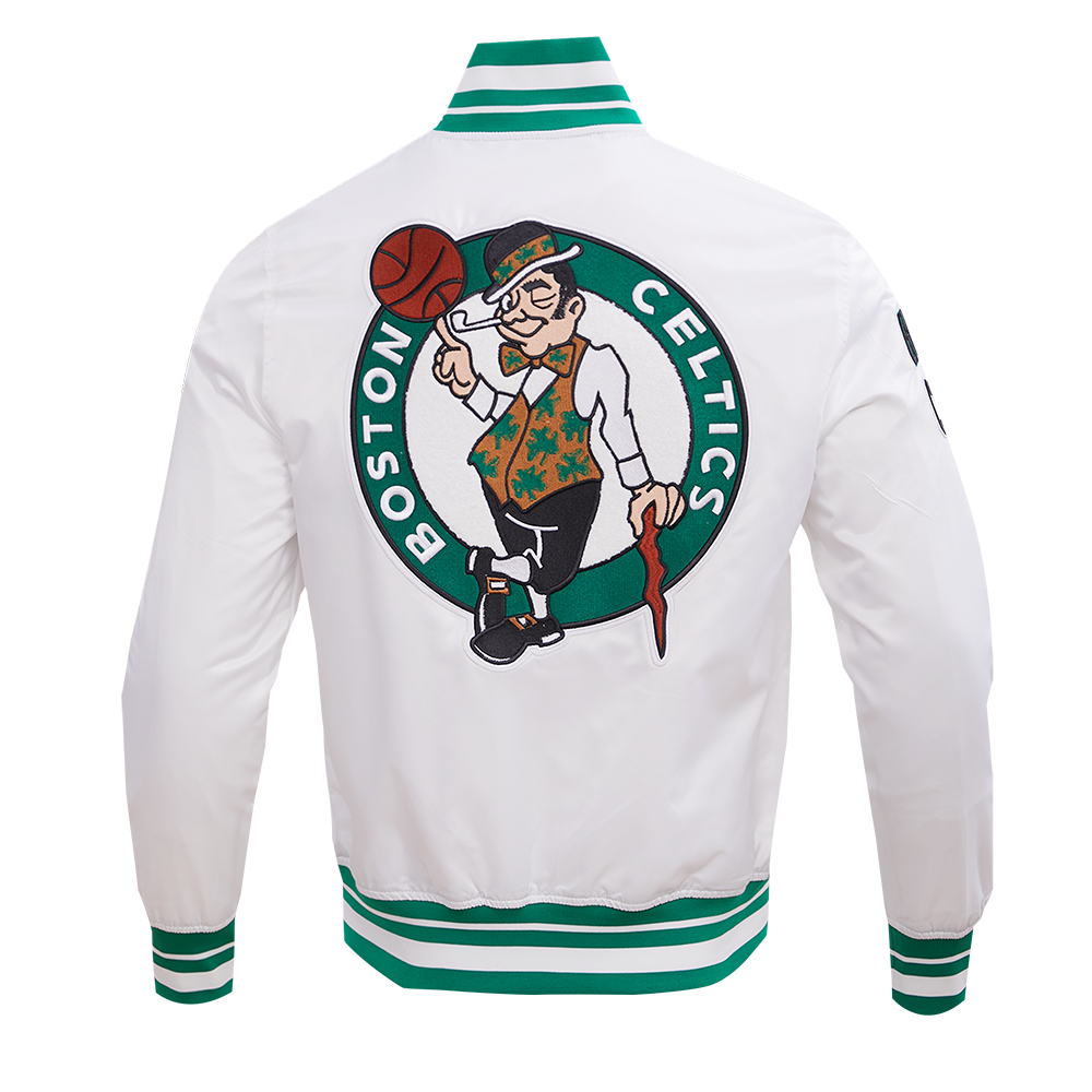 NBA BOSTON CELTICS RETRO CLASSIC MEN'S RIB SATIN JACKET (WHITE/KELLY GREEN)