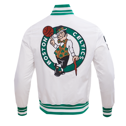 NBA BOSTON CELTICS RETRO CLASSIC MEN'S RIB SATIN JACKET (WHITE/KELLY GREEN)