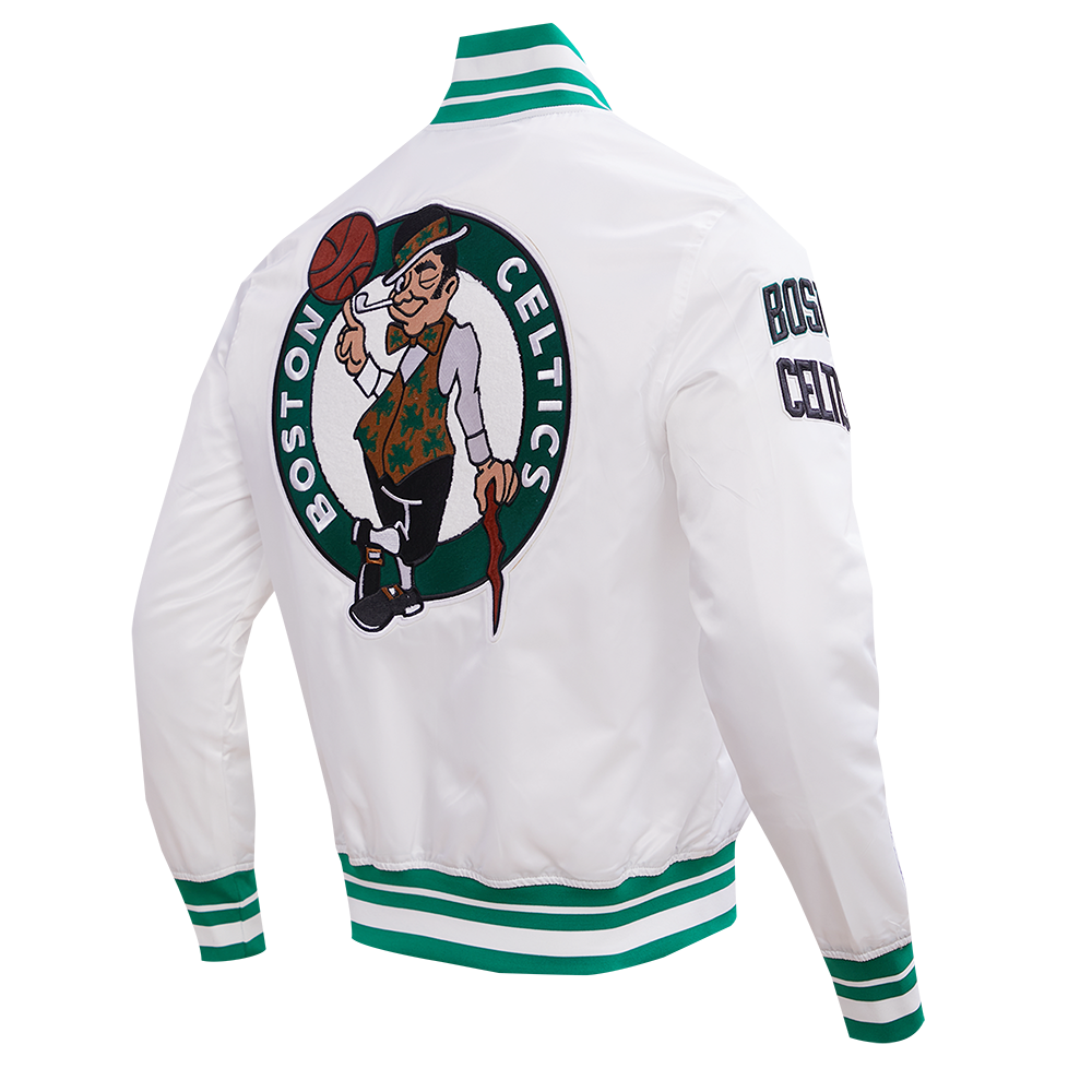 NBA BOSTON CELTICS RETRO CLASSIC MEN'S RIB SATIN JACKET (WHITE/KELLY GREEN)