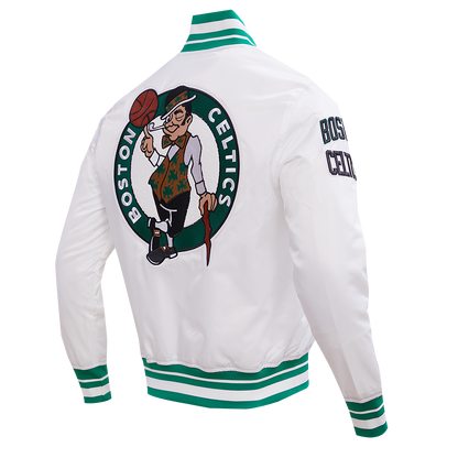 NBA BOSTON CELTICS RETRO CLASSIC MEN'S RIB SATIN JACKET (WHITE/KELLY GREEN)