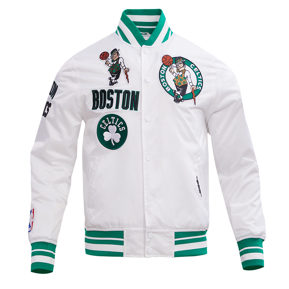 NBA BOSTON CELTICS RETRO CLASSIC MEN'S RIB SATIN JACKET (WHITE/KELLY GREEN)