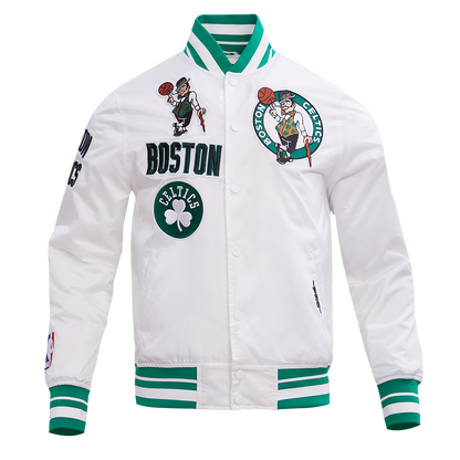 NBA BOSTON CELTICS RETRO CLASSIC MEN'S RIB SATIN JACKET (WHITE/KELLY GREEN)