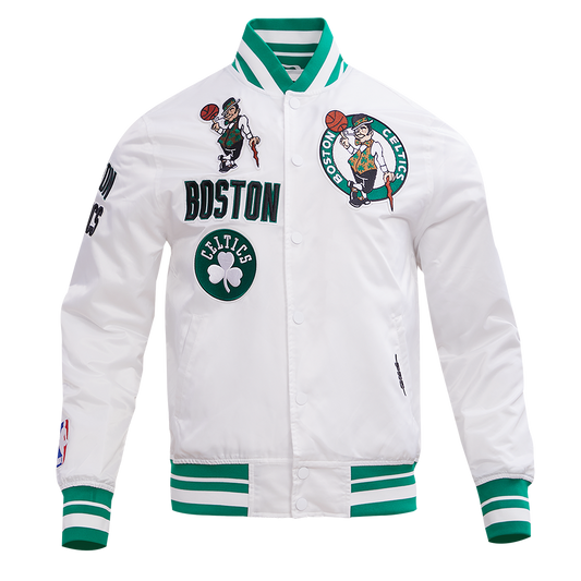 NBA BOSTON CELTICS RETRO CLASSIC MEN'S RIB SATIN JACKET (WHITE/KELLY GREEN)