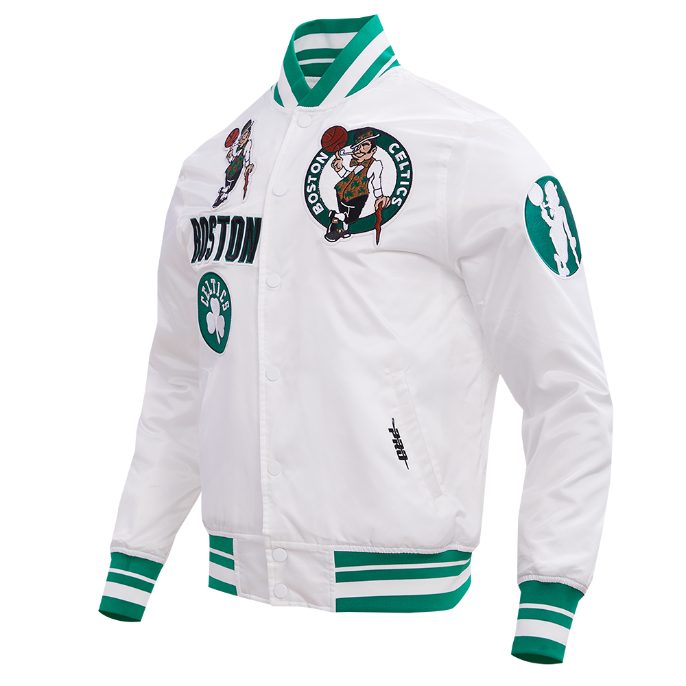 NBA BOSTON CELTICS RETRO CLASSIC MEN'S RIB SATIN JACKET (WHITE/KELLY GREEN)