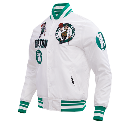 NBA BOSTON CELTICS RETRO CLASSIC MEN'S RIB SATIN JACKET (WHITE/KELLY GREEN)