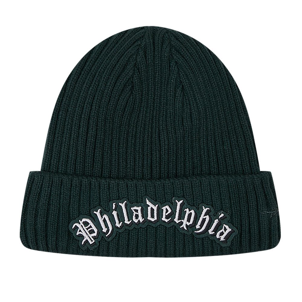 NFL PHILADELPHIA EAGLES OLD ENGLISH UNISEX BEANIE (FOREST GREEN)