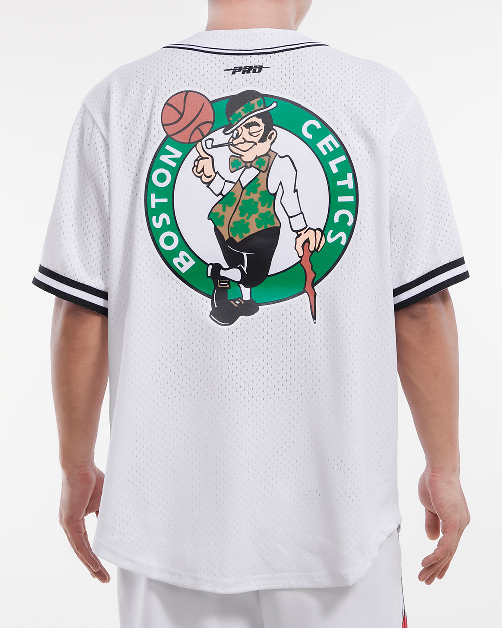 NBA BOSTON CELTICS CLASSIC MEN'S MESH BUTTON DOWN JERSEY (WHITE/BLACK/WHITE)