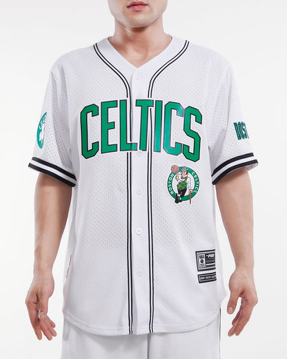 NBA BOSTON CELTICS CLASSIC MEN'S MESH BUTTON DOWN JERSEY (WHITE/BLACK/WHITE)