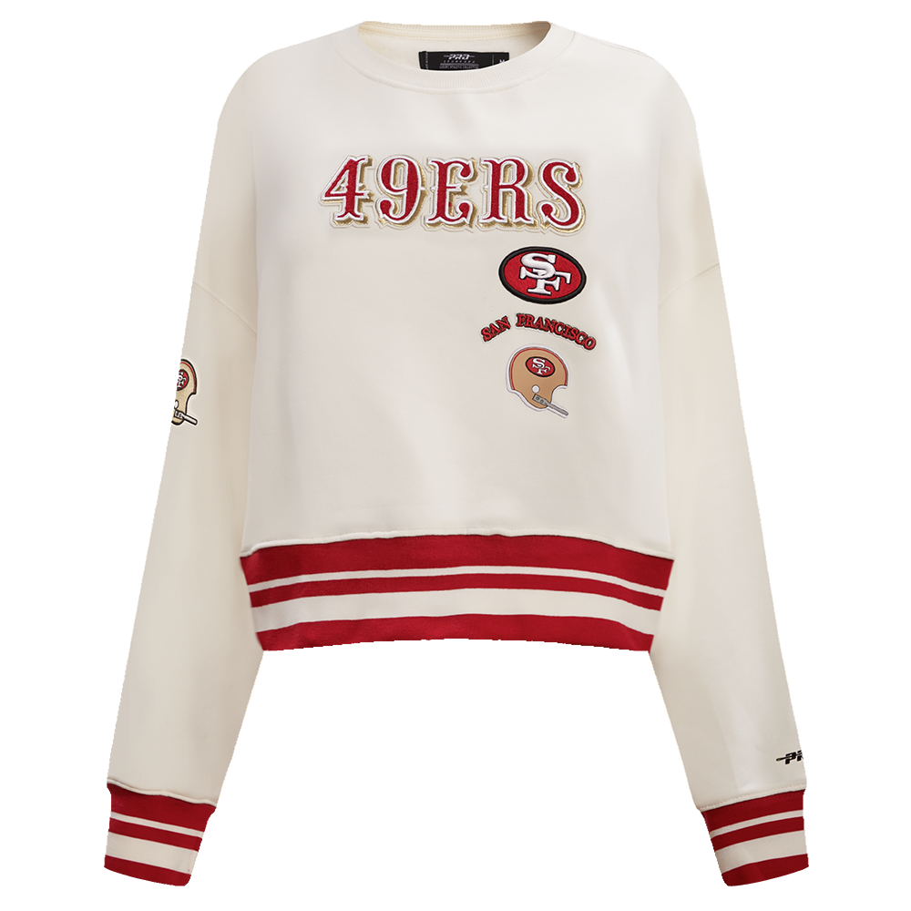 NFL SAN FRANCISCO 49ERS RETRO CLASSIC WOMEN'S CREWNECK (EGGSHELL/ RED)