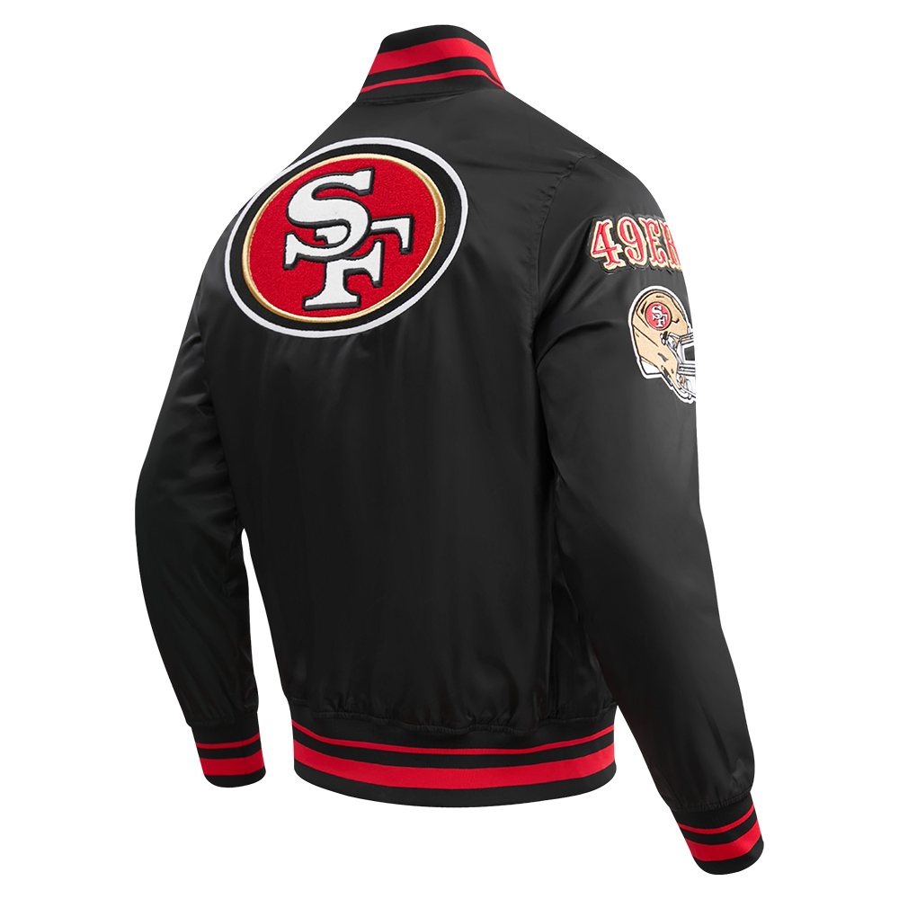 NFL SAN FRANCISCO 49ERS MASHUP MEN'S RIB SATIN JACKET (BLACK/RED/BLACK)