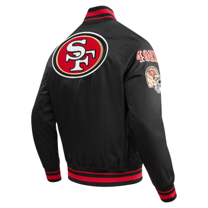 NFL SAN FRANCISCO 49ERS MASHUP MEN'S RIB SATIN JACKET (BLACK/RED/BLACK)