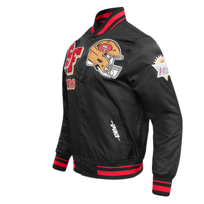 NFL SAN FRANCISCO 49ERS MASHUP MEN'S RIB SATIN JACKET (BLACK/RED/BLACK)