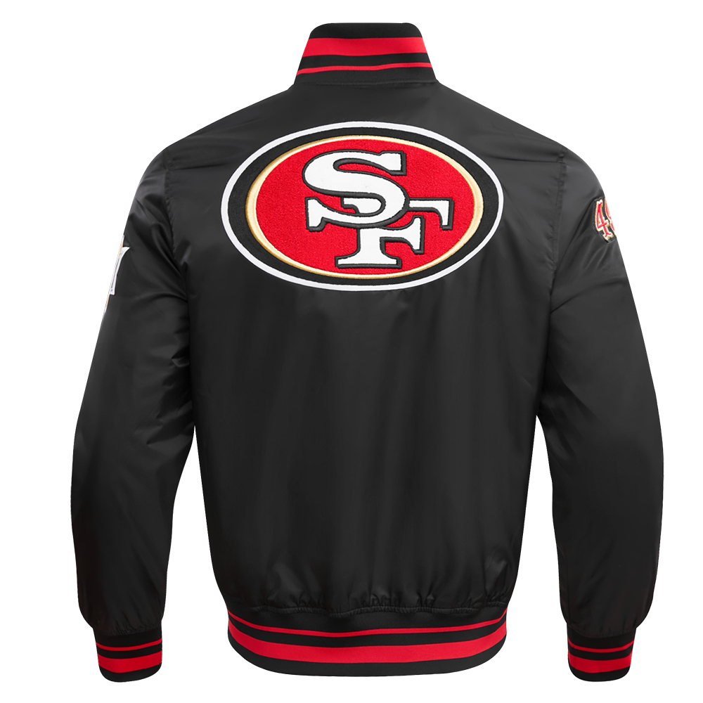 NFL SAN FRANCISCO 49ERS MASHUP MEN'S RIB SATIN JACKET (BLACK/RED/BLACK)