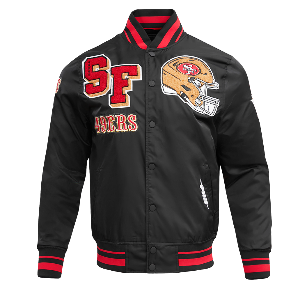 NFL SAN FRANCISCO 49ERS MASHUP MEN'S RIB SATIN JACKET (BLACK/RED/BLACK)