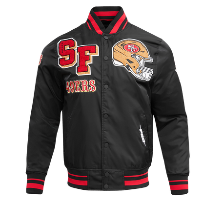 NFL SAN FRANCISCO 49ERS MASHUP MEN'S RIB SATIN JACKET (BLACK/RED/BLACK)