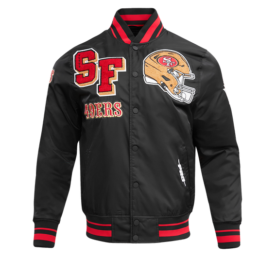 NFL SAN FRANCISCO 49ERS MASHUP MEN'S RIB SATIN JACKET (BLACK/RED/BLACK)