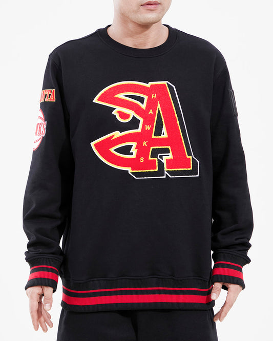 NBA ATLANTA HAWKS MASHUP MEN'S RIB CREWNECK (BLACK/RED/BLACK)