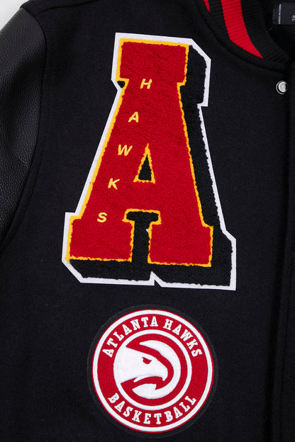 NBA ATLANTA HAWKS MASHUP MEN'S RIB WOOL VARSITY JACKET (BLACK/RED/BLACK)