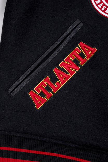 NBA ATLANTA HAWKS MASHUP MEN'S RIB WOOL VARSITY JACKET (BLACK/RED/BLACK)