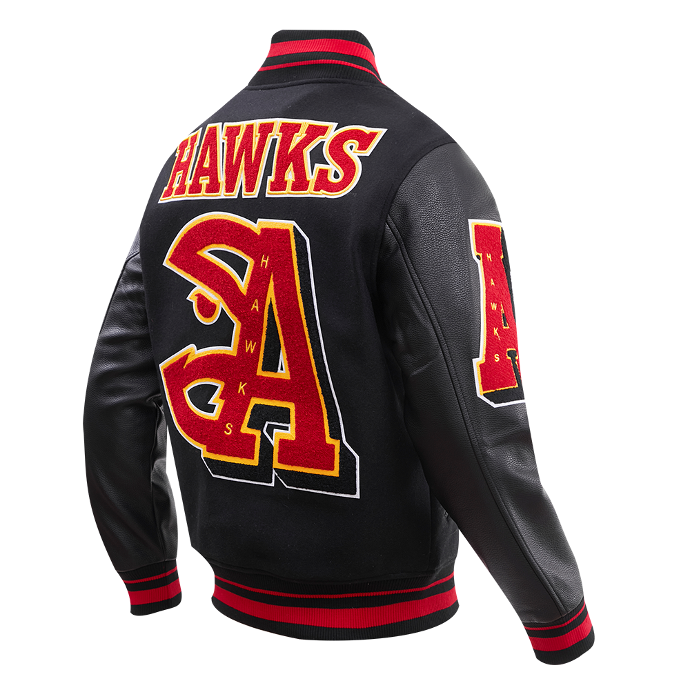 NBA ATLANTA HAWKS MASHUP MEN'S RIB WOOL VARSITY JACKET (BLACK/RED/BLACK)