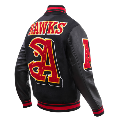 NBA ATLANTA HAWKS MASHUP MEN'S RIB WOOL VARSITY JACKET (BLACK/RED/BLACK)