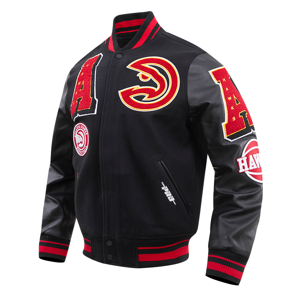 NBA ATLANTA HAWKS MASHUP MEN'S RIB WOOL VARSITY JACKET (BLACK/RED/BLACK)