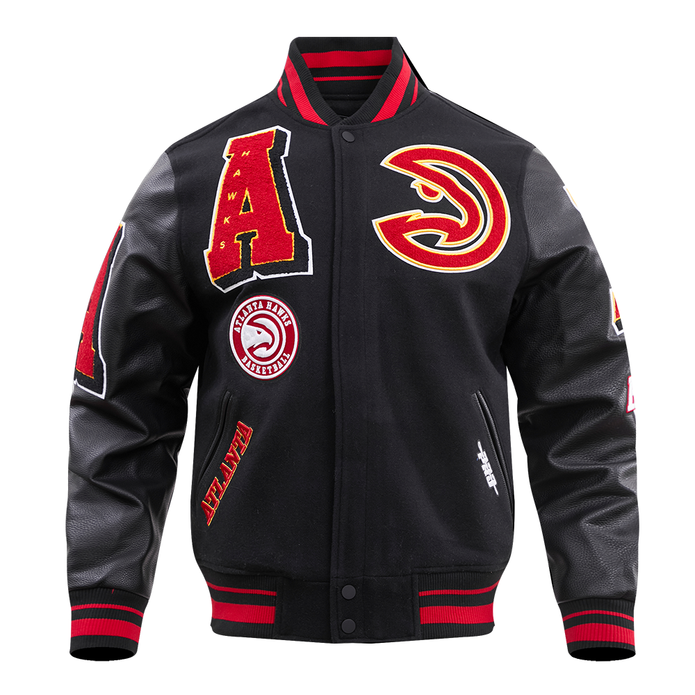 NBA ATLANTA HAWKS MASHUP MEN'S RIB WOOL VARSITY JACKET (BLACK/RED/BLACK)