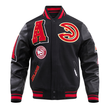 NBA ATLANTA HAWKS MASHUP MEN'S RIB WOOL VARSITY JACKET (BLACK/RED/BLACK)