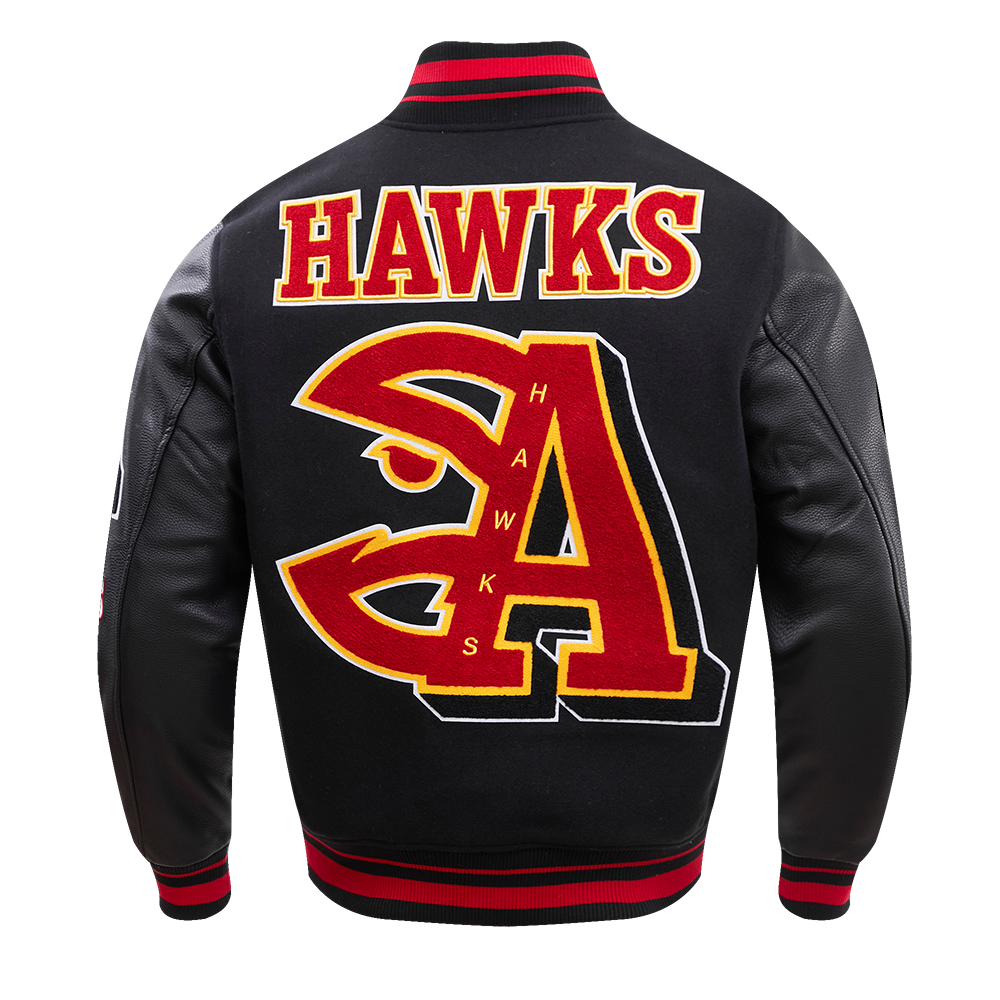 NBA ATLANTA HAWKS MASHUP MEN'S RIB WOOL VARSITY JACKET (BLACK/RED/BLACK)