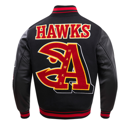 NBA ATLANTA HAWKS MASHUP MEN'S RIB WOOL VARSITY JACKET (BLACK/RED/BLACK)