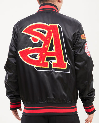 NBA ATLANTA HAWKS MASHUP MEN'S RIB SATIN JACKET (BLACK/RED/BLACK)