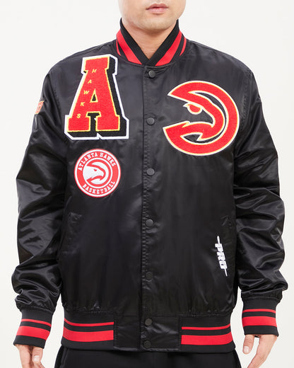 NBA ATLANTA HAWKS MASHUP MEN'S RIB SATIN JACKET (BLACK/RED/BLACK)