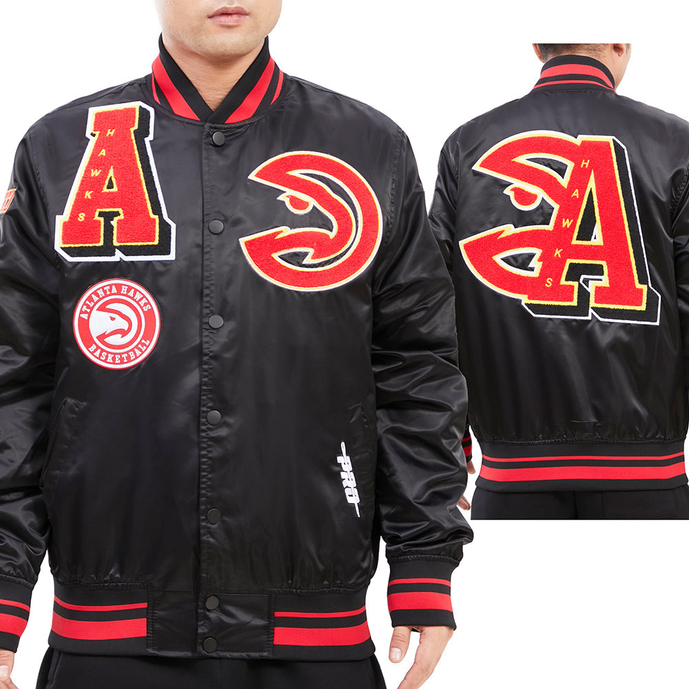 NBA ATLANTA HAWKS MASHUP MEN'S RIB SATIN JACKET (BLACK/RED/BLACK)