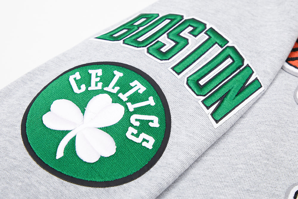 NBA BOSTON CELTICS MASHUP MEN'S RIB PO HOODIE (HEATHER GREY/GREEN)